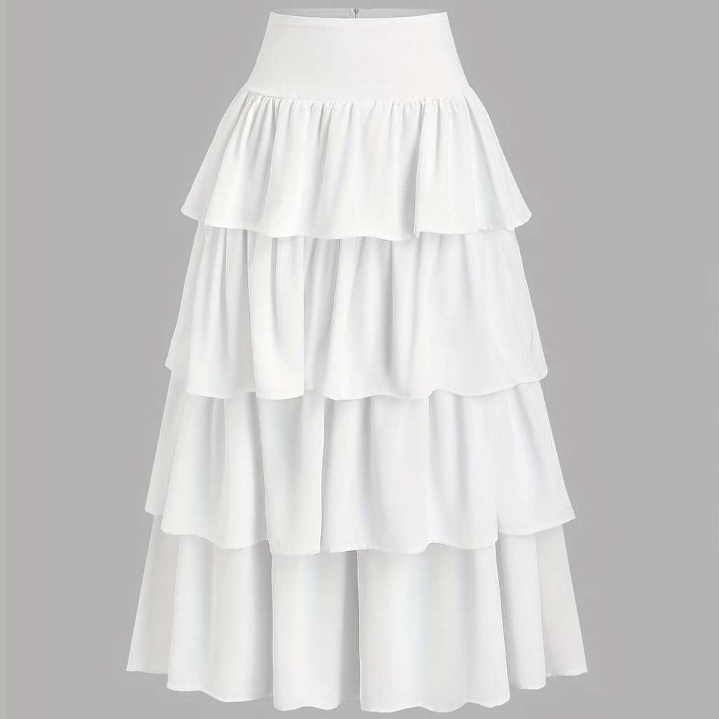 Elegant White Multi-Layer Fluffy A-Line Skirt for Women - Perfect for Weddings, Graduations, and Special Occasions - Romantic, Sweet, and Cute Design with Scalloped Detailing, Wedding Dresses for Bride