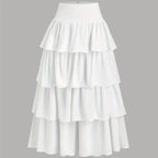 Elegant White Multi-Layer Fluffy A-Line Skirt for Women - Perfect for Weddings, Graduations, and Special Occasions - Romantic, Sweet, and Cute Design with Scalloped Detailing, Wedding Dresses for Bride