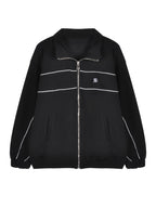 Solid Color Loose Casual Embroidered Stand Collar Jacket with Zipper for Women