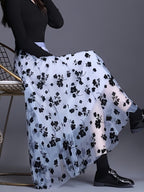 Directional Elegant Floral Printed Mesh Skirt, High-Waisted Casual Long Skirt, Women'S Clothing