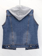 Spring-Summer Loose Korean Style Trendy Casual Sleeveless Short Jacket with Detachable Hoodie, Versatile Single-Breasted Cardigan