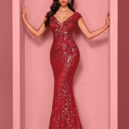 Elegant Beaded V-Neck Sleeveless Tank Fishtail Dress - Luxury Formal Bridesmaid & Evening Gown with Floral Print, Long Train Mermaid Silhouette for Weddings, Parties, Galas - Hand Wash Only, Bridesmaid Dress, Wedding Attire, Sophisticated Craftsmanship