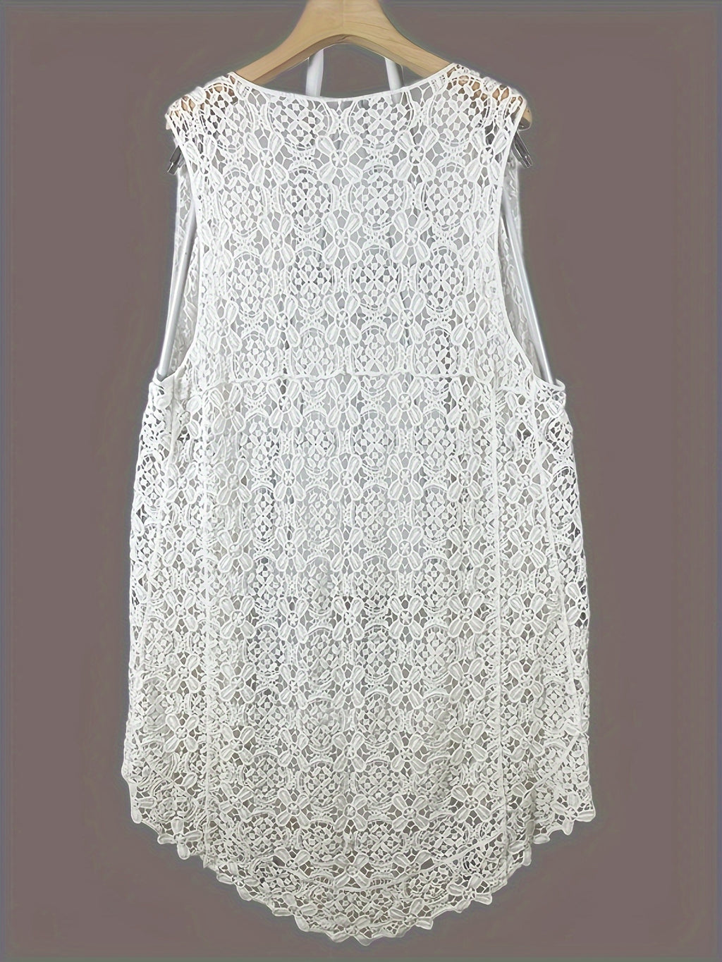 Solid Hollow Out Open Front Vest, Versatile Sleeveless Asymmetrical Outwear For Spring & Summer, Women's Clothing