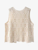 Women'S Polyester Hollow Knit Vest, Sleeveless Collarless, Solid Color, Breathable Mesh Design, for All Seasons
