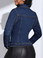 Women'S Elegant Denim Jacket with Pockets - Medium Stretch Rayon, Solid Color, Fall\u002FWinter Style, Casual Fashion Coat, Casual Fashion Jacket|Denim Jacket|Stylish Jacket