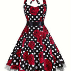 Women'S Fashion Dress, Polyester, Halter Neck, Polka Dot Pattern, A-Line, All-Season, Adult, Woven Fabric