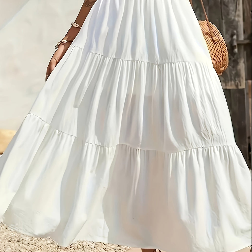 Elegant White Midi Skirt for Women - Flared Hem, Tiered Design, Slimming Effect, Perfect for Summer Fashion, Casual Summer Wear|Layered Look| Flowing Silhouette, Skirt for Dress