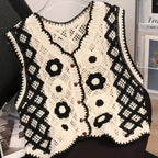 Bohemian Style Versatile Hollow Crochet Vest for Women, Cute Summer V-Neck Outerwear for Vacation Layering.