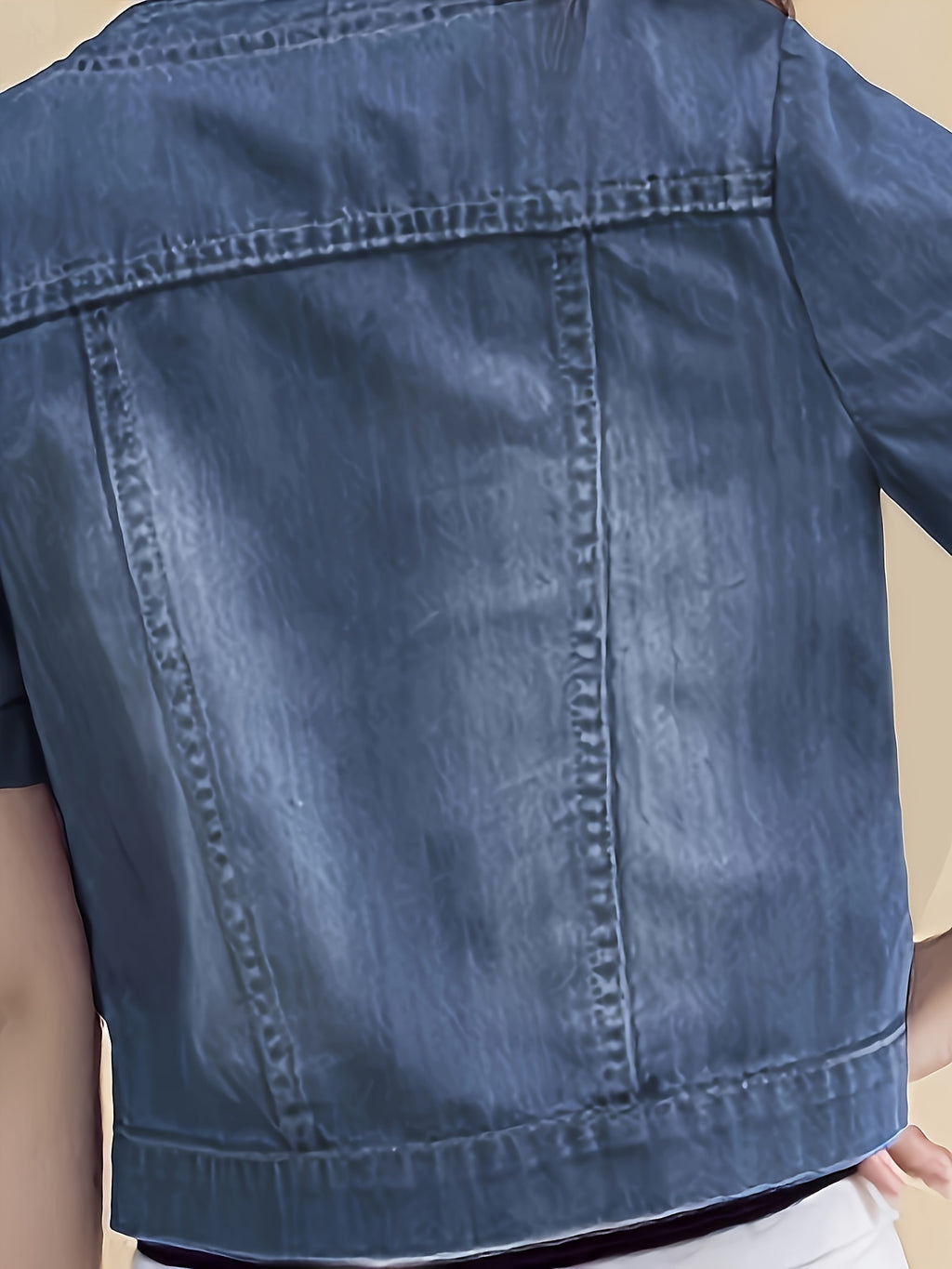 Chic Denim Jacket for Women - Casual Short Sleeve, Crop Top with Faux Pockets, Spring\u002FSummer Collection