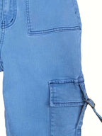 Women's High-Elasticity Skinny Cargo Jeans with Side Pockets - Stretch Denim, Mid-Rise, Light Blue, Street Style, Machine Washable
