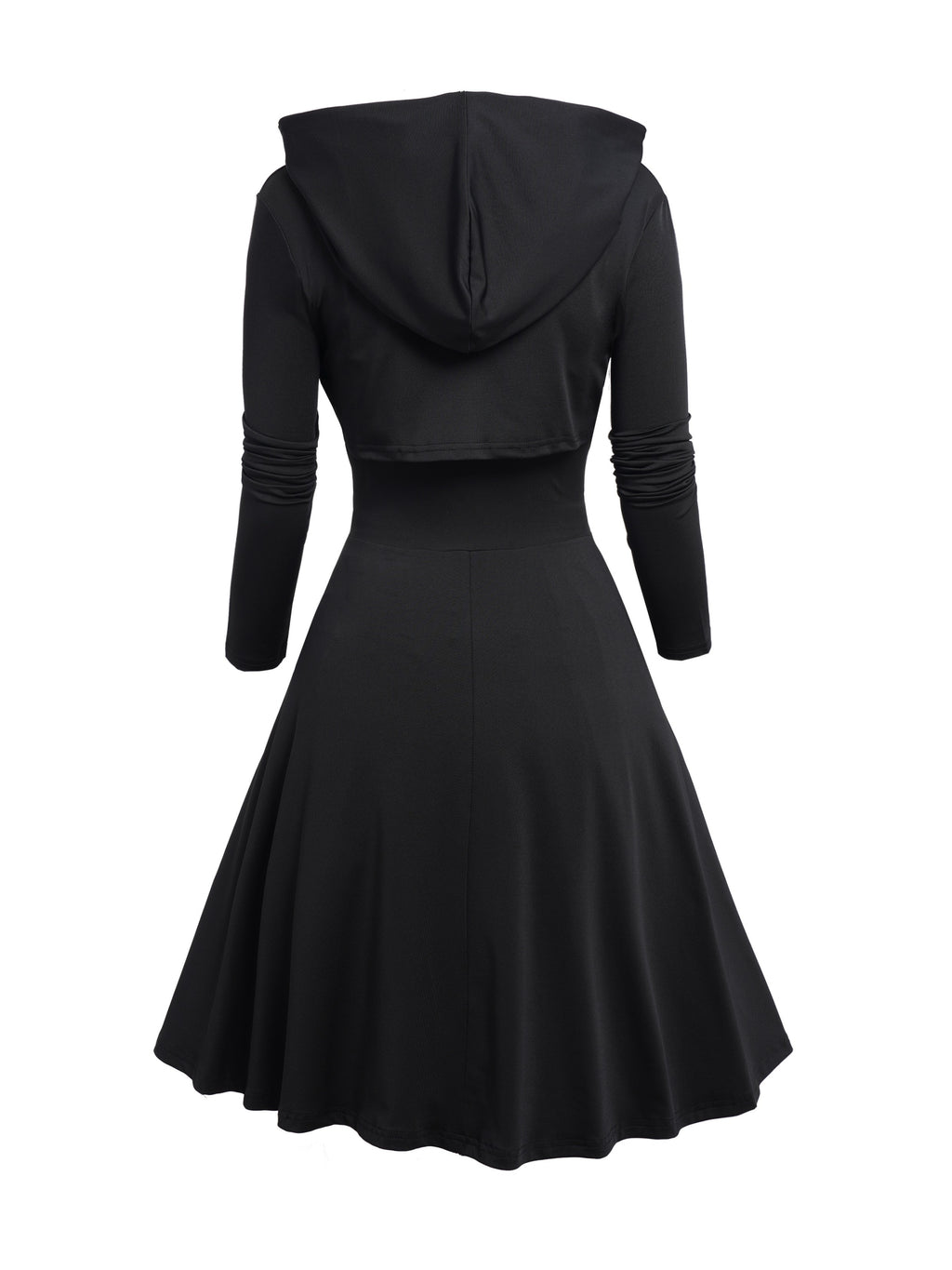Gothic-Inspired Women's Outfit Set: Rose Lace Contrast Dress with Tie Waist & Long Sleeve Top, Plus Matching Hat - Perfect for Christmas & Casual Parties