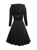 Gothic-Inspired Women's Outfit Set: Rose Lace Contrast Dress with Tie Waist & Long Sleeve Top, Plus Matching Hat - Perfect for Christmas & Casual Parties