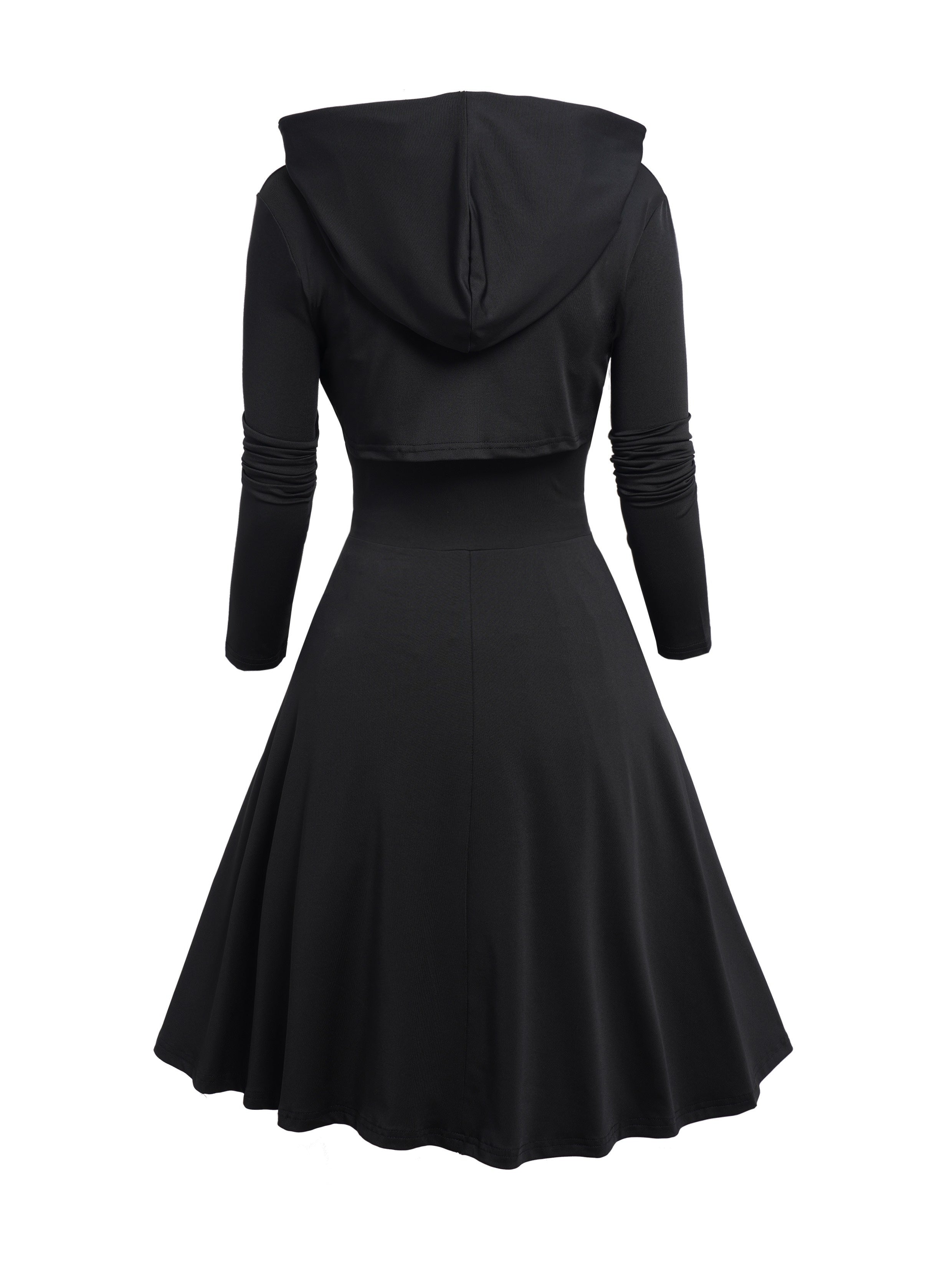 Gothic-Inspired Women's Outfit Set: Rose Lace Contrast Dress with Tie Waist & Long Sleeve Top, Plus Matching Hat - Perfect for Christmas & Casual Parties