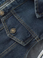 Women's Sleeveless Denim Vest - Retro Distressed Blue Washed -like Texture, Machine Washable All-Season Layering Piece, Casual Chic Short Jacket for Everyday Outfits, Sleek Flap Pockets