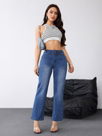 25AW+ Structural Deconstruction + Adjustable Waist Jeans Elegant Slim Fit Button Detail Women's Denim