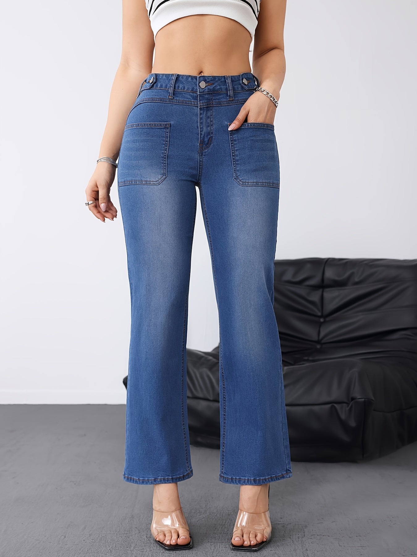 25AW+ Structural Deconstruction + Adjustable Waist Jeans Elegant Slim Fit Button Detail Women's Denim