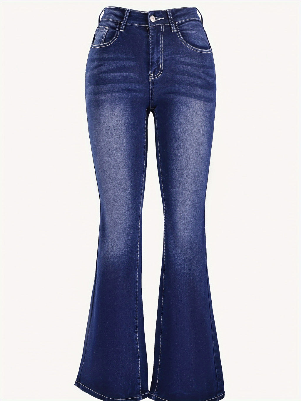 Cross Embroidery Whiskering Washed Blue Retro Style Zipper Button Closure Denim Pants, Women's Denim Jeans & Clothing