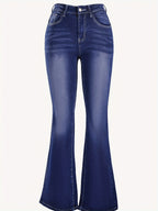 Cross Embroidery Whiskering Washed Blue Retro Style Zipper Button Closure Denim Pants, Women's Denim Jeans & Clothing