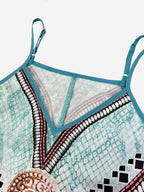 Bohemian Style Long Dress Set for Women - Two-Piece Chiffon Jacket and V-Neck Printed Maxi Dress, Casual Date Outfit with Ethnic Patterns, Vacation Wear