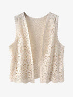 Women'S Polyester Hollow Knit Vest, Sleeveless Collarless, Solid Color, Breathable Mesh Design, for All Seasons