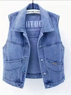 2025 New Women's Bohemian Embroidered Denim Vest - Sleeveless Buttoned Jacket with Pockets, Light Blue Spring and Autumn Casual Outerwear