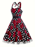 Women'S Fashion Dress, Polyester, Halter Neck, Polka Dot Pattern, A-Line, All-Season, Adult, Woven Fabric