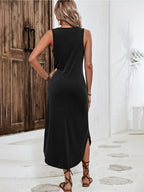 Women'S Summer Sleeveless V-Neck Dress, Casual Loose Fit Long Dress with Heart Print, Polyester 95% Spandex 5% Knit Fabric, Fashionable Grey Tank Dress for Ladies