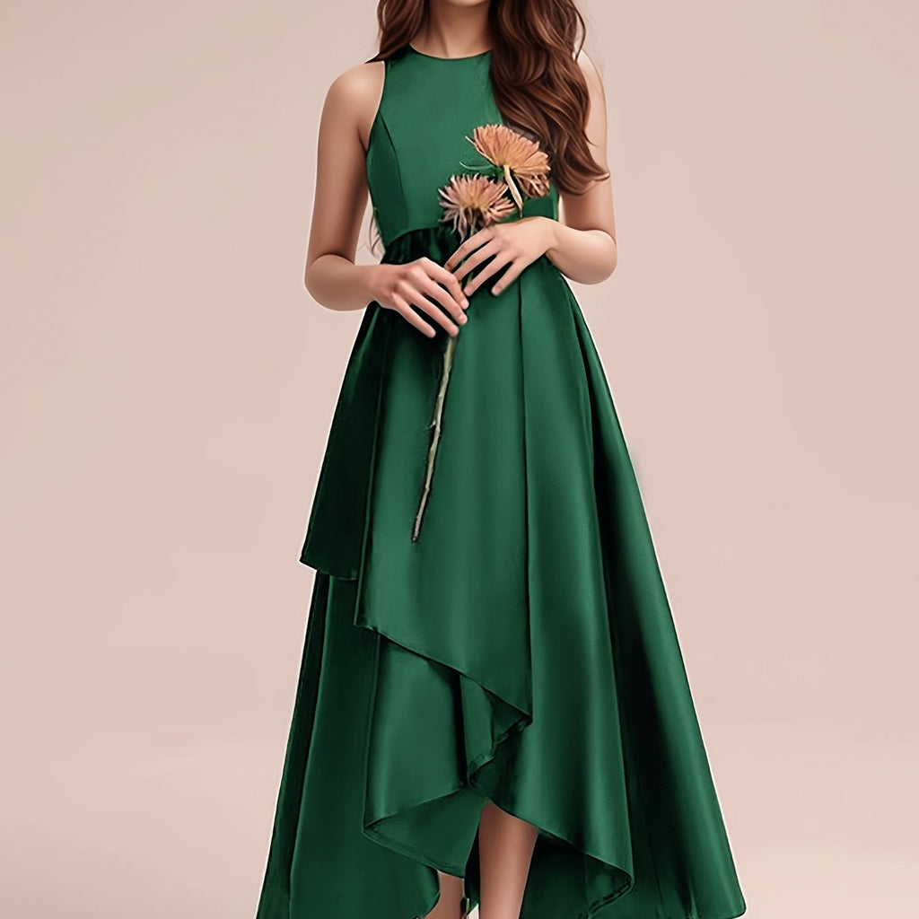 GULULU Girls' Elegant Summer Dress - Sleeveless Navy Blue A-Line Gown with Floral Detail, Lightweight Polyester Fabric, Perfect for Youngsters, Princess Style Long Dress, Summer Dresse