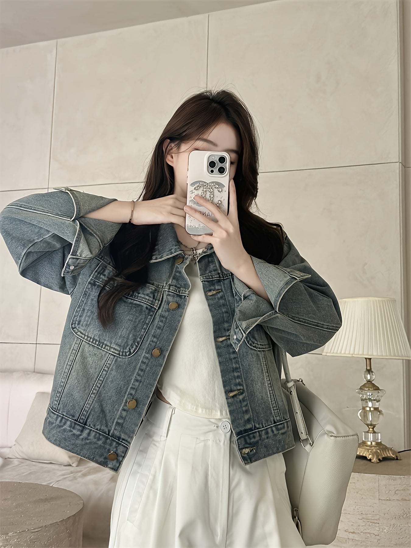 Women's Vintage Denim Jacket - Retro Cropped Short Sleeve Coat with Front Pockets, Machine Washable Regular Fit Casual Spring\u002FFall Outerwear, Cropped Denim Jacket