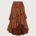 Women'S Elegant Brown Tiered Skirt with Drawstring Waist - Ruffled Layered Design, Perfect for Parties, Bohemian Style, and Lunches, Party Skirt | Bohemian Skirt | Ruffled Skir