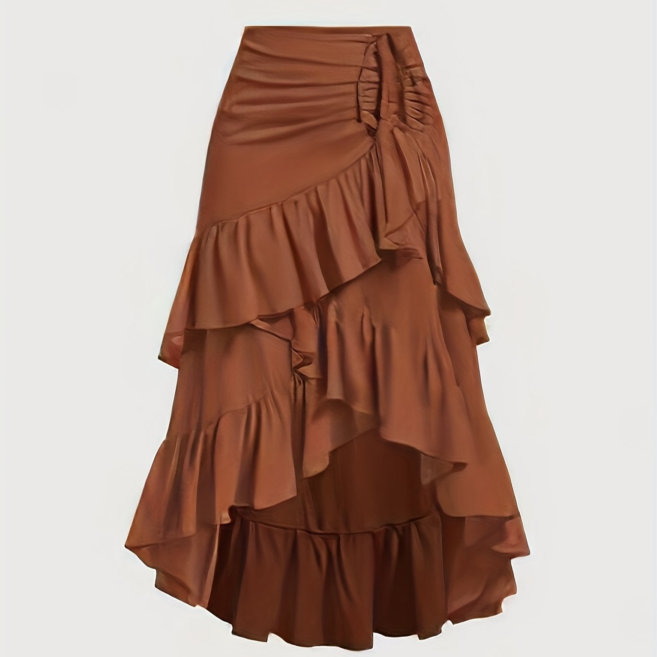 Women'S Elegant Brown Tiered Skirt with Drawstring Waist - Ruffled Layered Design, Perfect for Parties, Bohemian Style, and Lunches, Party Skirt | Bohemian Skirt | Ruffled Skir