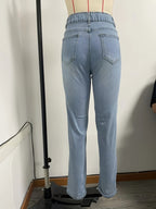 Women's Slim-Fit Stretch Denim Jeans - High-Rise, Comfortable, Machine Washable, Casual Light Blue Jeans with Pockets, All-Season Wear, Comfortable Fashion | Highrise Denim | Durable Fabric