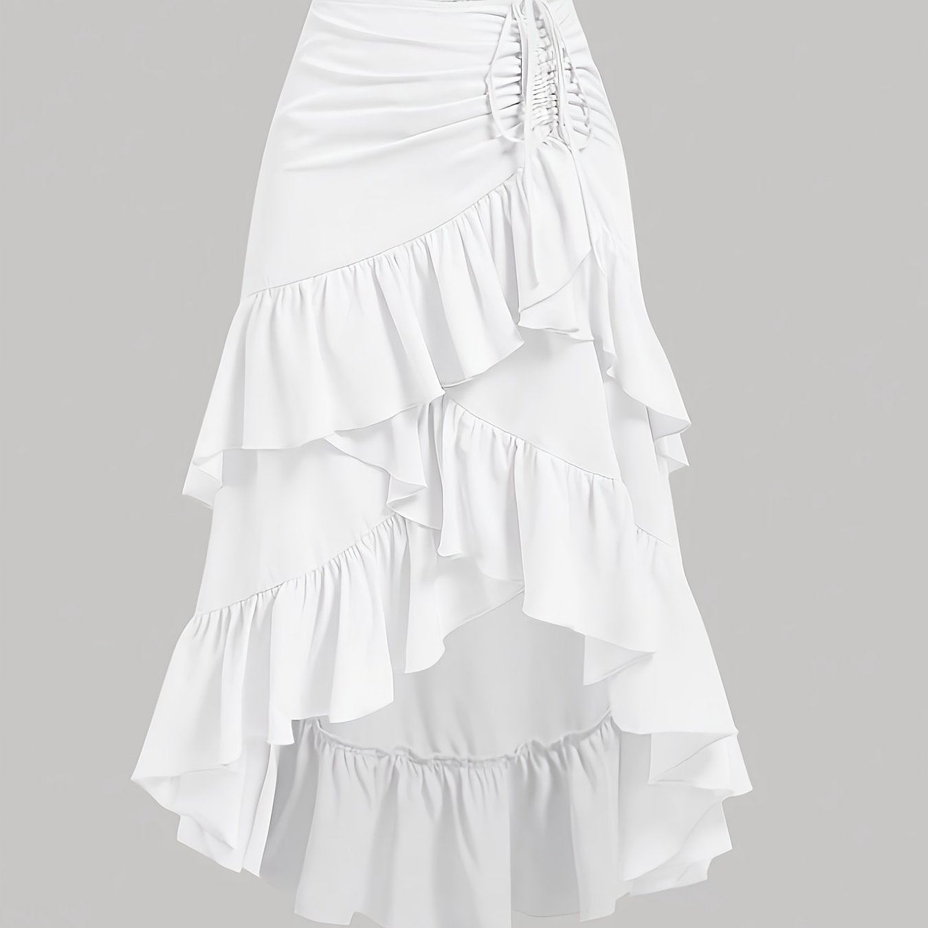 Vintage Brown Pleated Midi Skirt with Ruffled Hem and Cross Detail – Breathable, Stretchy Waistband, Machine Washable – Perfect for Commuting, Outings, and Everyday Elegance