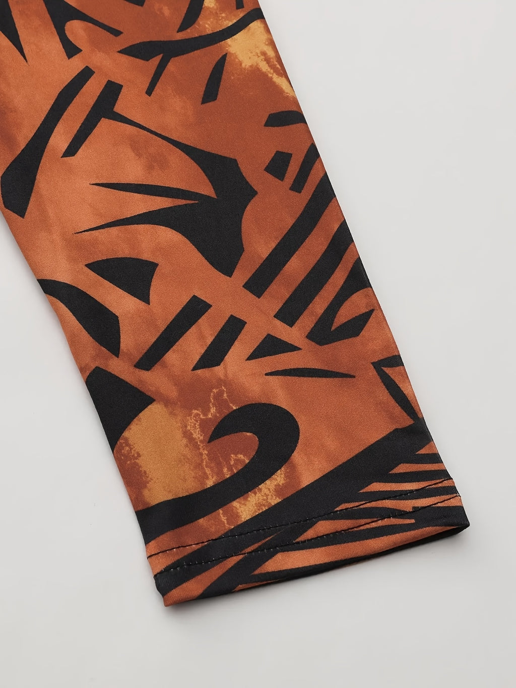 Elegant Plus Size Long Sleeve Maxi Dress for Women - Round Neck, High Stretch, Floral Print, Bodycon Fit, Vacation Style, All-Season Wear, Vibrant Orange & Black Floral Design, Long Sleeve Dres