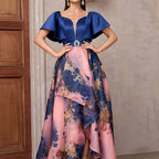 TOLEEN Elegant Floral Print Halter Dress with Belt - Sweetheart Collar, Ruffle Hem, Sleeveless Long Gown for Bridesmaids & Weddings, Polyester, All-Season Wear, Bridesmaid Dress | Ruffle Hem Dress | Polyester Fabri