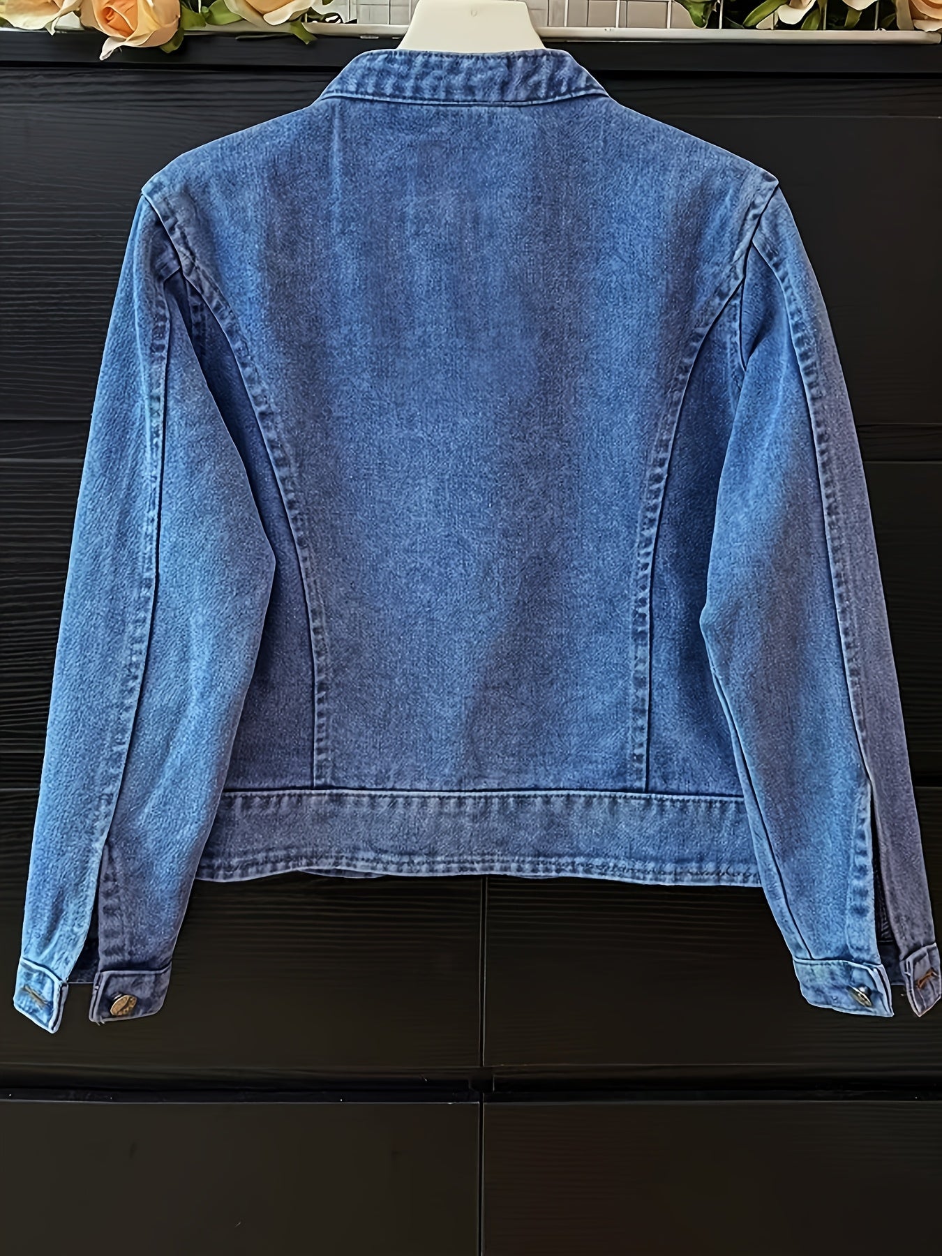 Vintage-Inspired Women's Denim Jacket with Floral Embroidery, Slim Fit Stretch Denim Coat with Ethnic Buckle Details and Chest Pockets - Light Wash Blue, Casual to Chic Style for Casual Attire