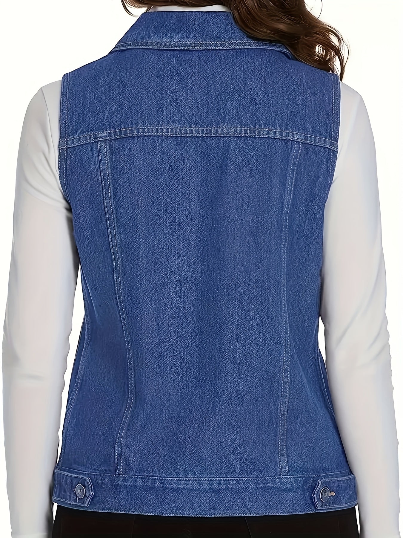 Women'S Solid Color Casual Fashion Jacket, Trendy And Classic Multi-Button Vest, Deep Blue Washed Denim Jacket, Comfortable Fit, Suitable for All Seasons.