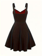 Gothic-Inspired Women's Outfit Set: Rose Lace Contrast Dress with Tie Waist & Long Sleeve Top, Plus Matching Hat - Perfect for Christmas & Casual Parties