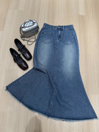 Women'S Denim Mermaid Skirt - High-Waisted, Frayed Hem, Casual Style, Non-Stretch Rayon, Ideal for Spring\u002FSummer\u002FFall, Casual Attire|Casual Style|Nonstretch Fabric