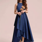 GULULU Girls' Elegant Summer Dress - Sleeveless Navy Blue A-Line Gown with Floral Detail, Lightweight Polyester Fabric, Perfect for Youngsters, Princess Style Long Dress, Summer Dresse