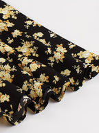 Charming Floral Strap Skirt Women's Sweet Versatile Black Blouse Dress Set