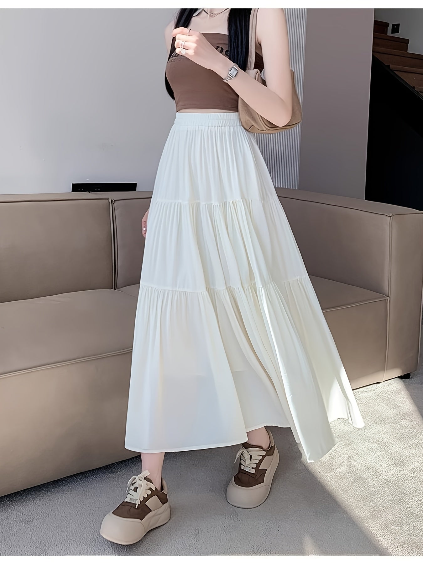 High-Waisted Midi Skirt for Women Summer 2025 New French Style Versatile A-Line Dress