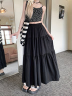 Spring And Autumn Women'S High-Waisted Slimming Versatile White Midi Skirt with Elastic Waist, Mid-Length Black Skirt with Lining, Beach Party Long Skirt.