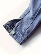 Chic Denim Letter Embroidered Jacket for Women - Loose Fit, Long Sleeve, Button-Up Design, Light Blue Washed Jean Coat, Perfect for Spring & Fall, Casual Yet Stylis