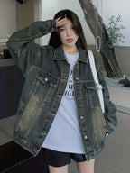 Women'S Casual Denim Jacket - Solid Color, Woven Cotton, Button Detail, Unstretched Fabric, Fall\u002FWinter Collection