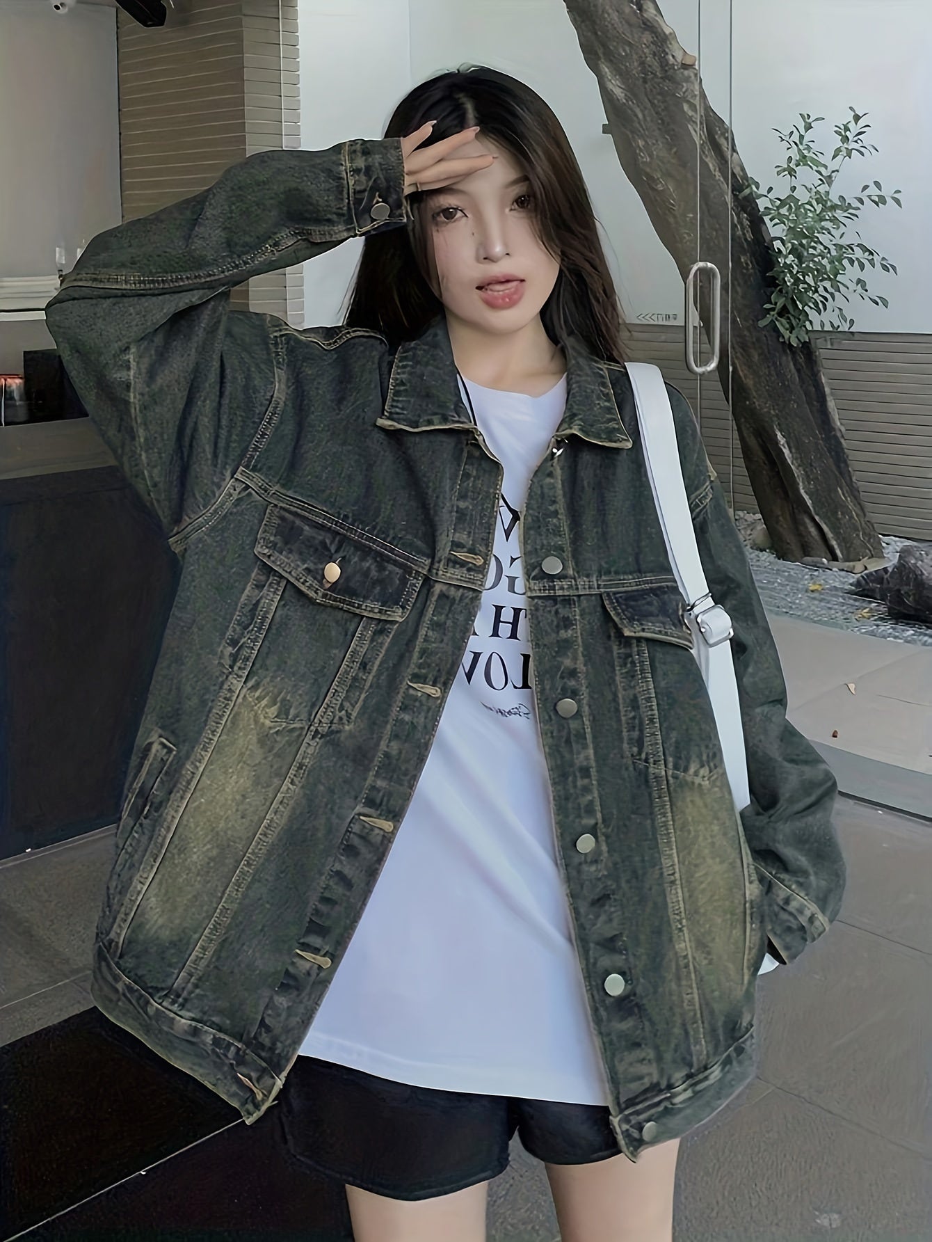 Women'S Casual Denim Jacket - Solid Color, Woven Cotton, Button Detail, Unstretched Fabric, Fall\u002FWinter Collection