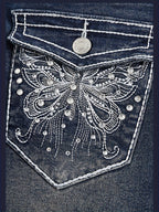 2024 Women's Hand-Embroidered Rhinestone Back Pocket Flared Jeans - Stretch Comfort Washed Denim, Elegant Machine-Washable All-Season Casual Pants, Comfortable Fashion, Fashionforward Design, Detailed Embroidery