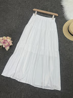 Elegant White Midi Skirt for Women - Flared Hem, Tiered Design, Slimming Effect, Perfect for Summer Fashion, Casual Summer Wear|Layered Look| Flowing Silhouette, Skirt for Dress