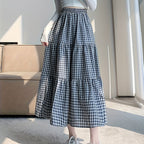 Women's High-Waist Black and White Gingham Pleated Skirt - Slimming A-Line Cut, Casual Summer Style, Lightweight and Breathable Fabric, Perfect for Staircase Outfits or Casual Attire