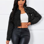 Vintage Long Sleeve Stylish Denim Jacket, Button Long Sleeve Collared Casual Denim Jacket, Women's Clothing